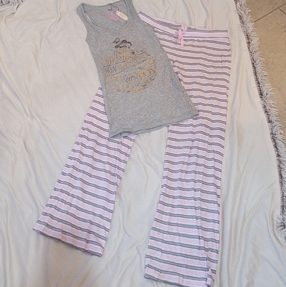 NWT Victoria's Secret Pillowtalk Tank Pajama Pink Gray Gold White Silver Sparkle - Picture 3 of 7